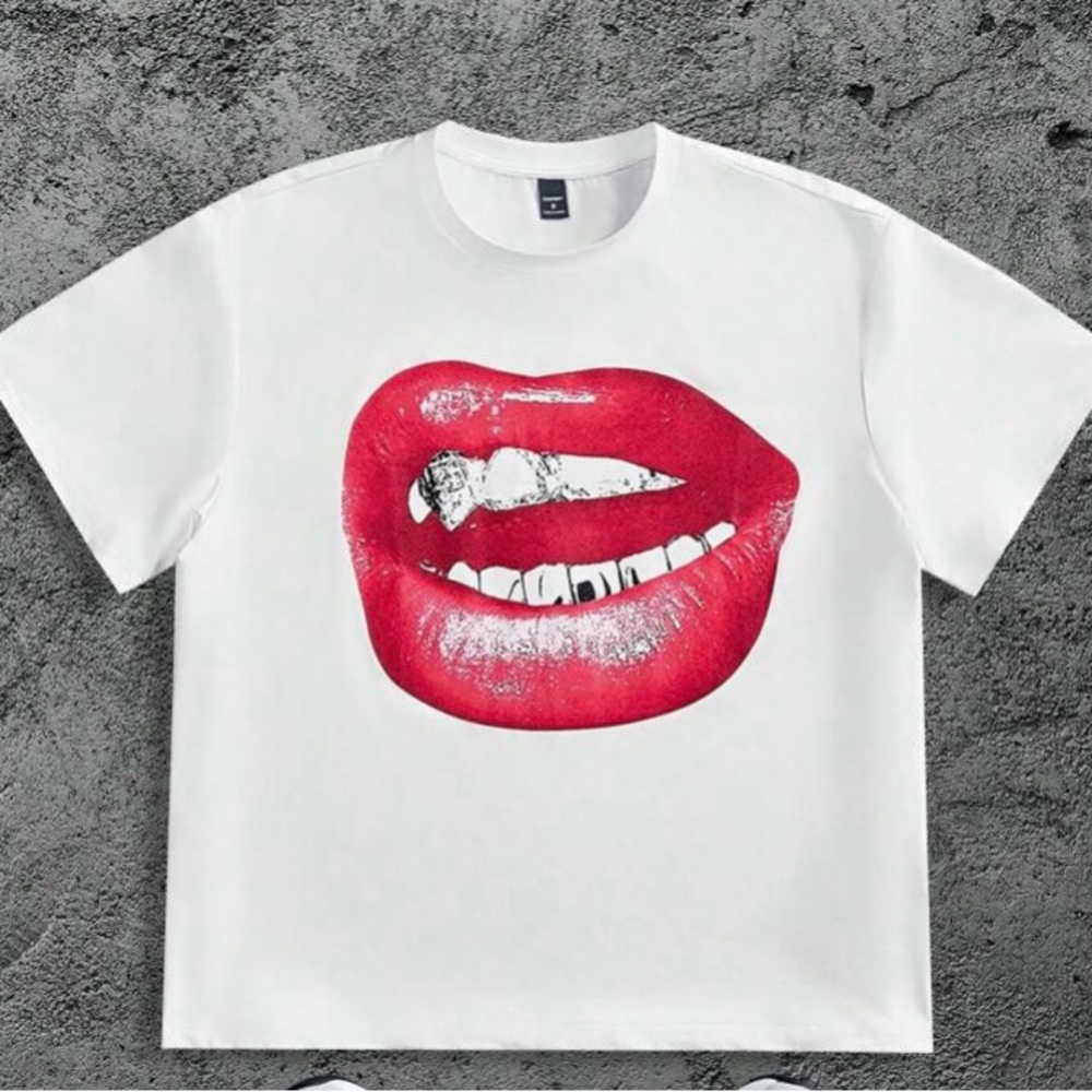 Men’s white Knitted T shirts Funny casual Oversize High street Vintage style